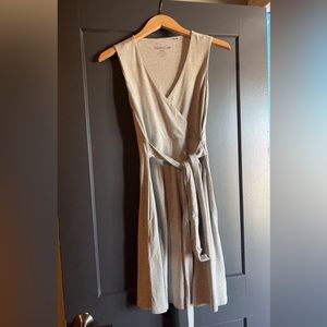 Grey and white striped wrap dress